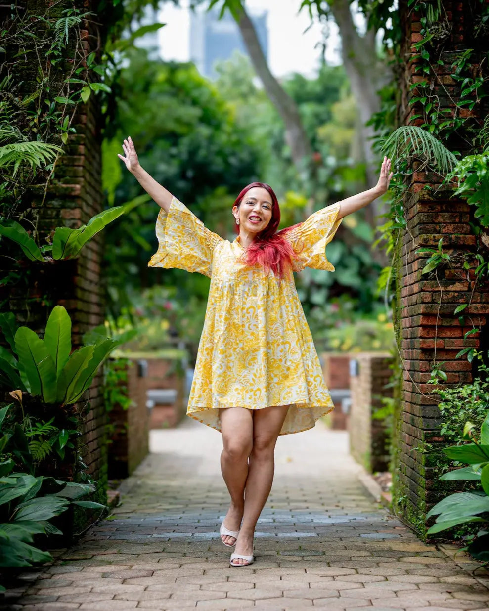 Kyra Breezy Womens Pintuck Dress in Nimbu Yellow Nimbu