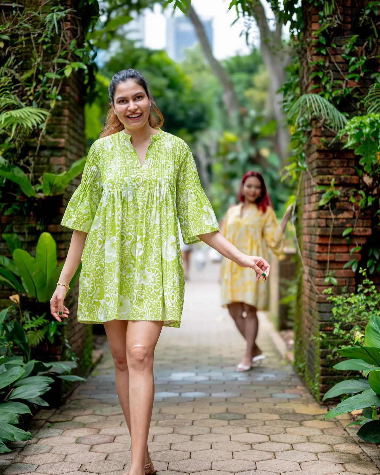 Kyra Breezy Pintuck Dress in Lime Green Nimbu