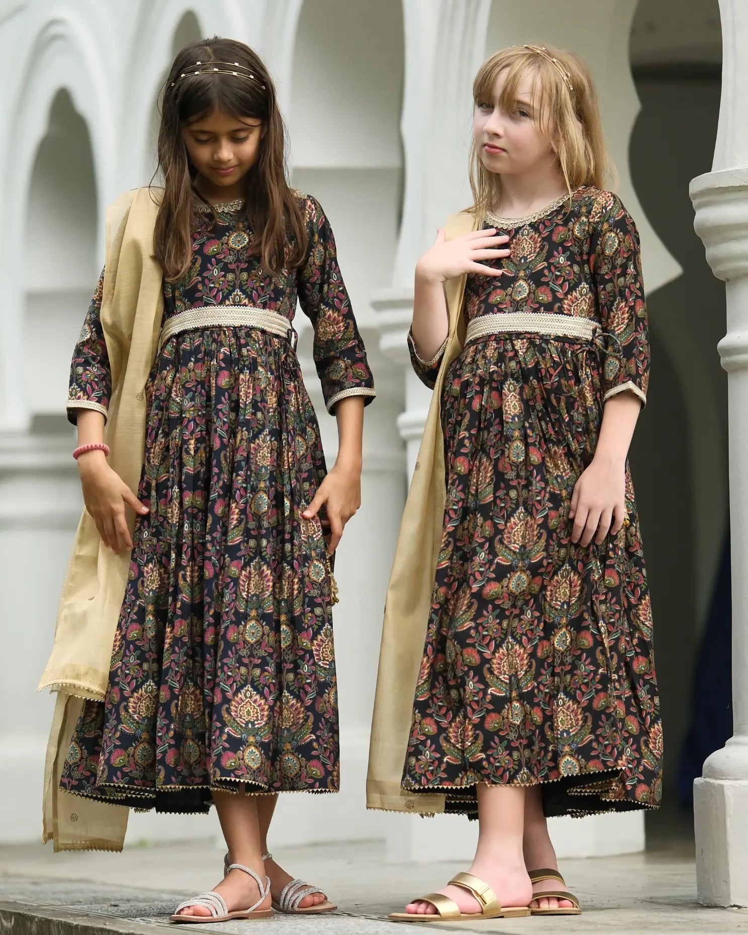 Nama Girls Black Anarkali Gown Dress in Pink & Red Nimbu