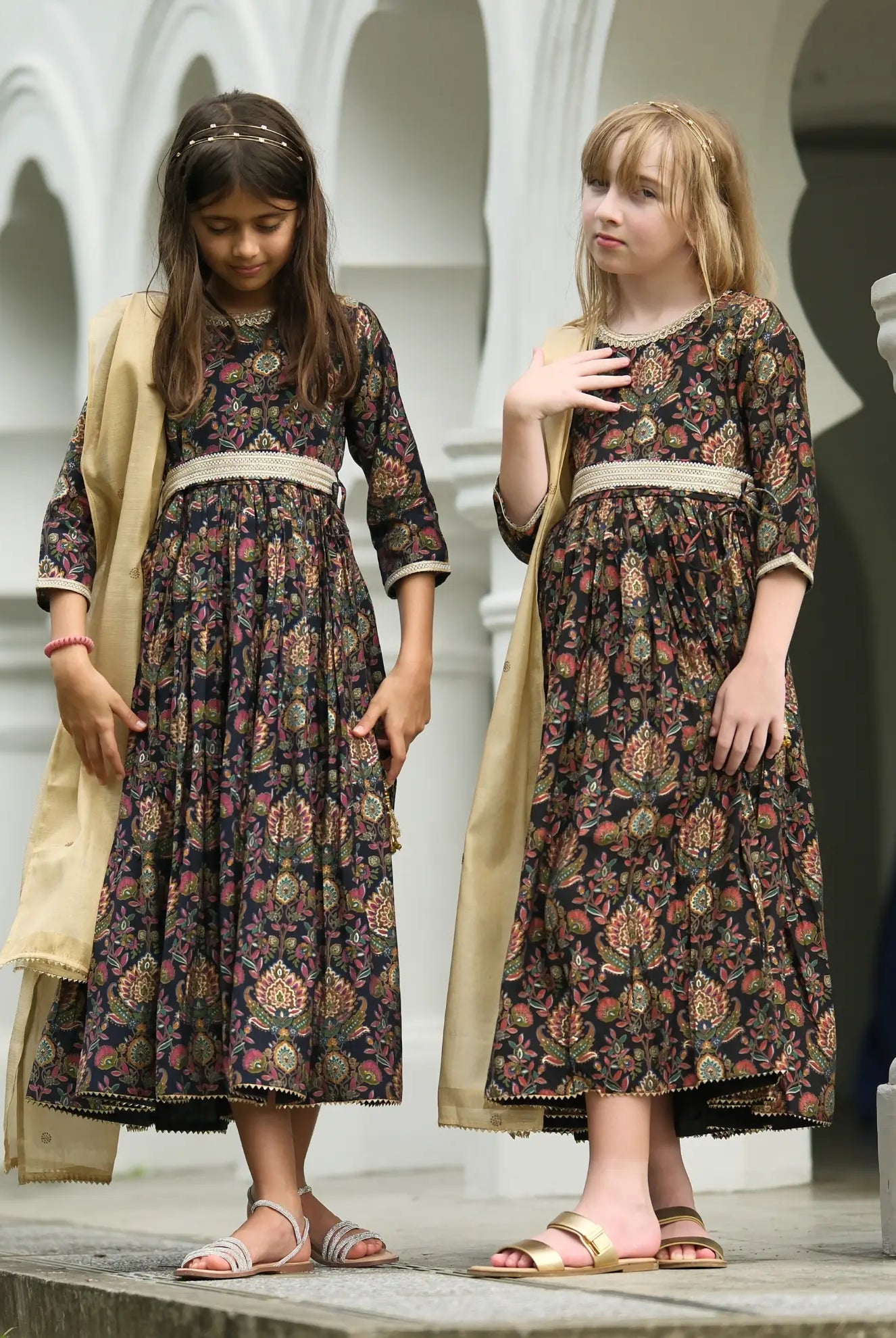 Nama Girls Black Anarkali Gown Dress in Pink & Red Nimbu