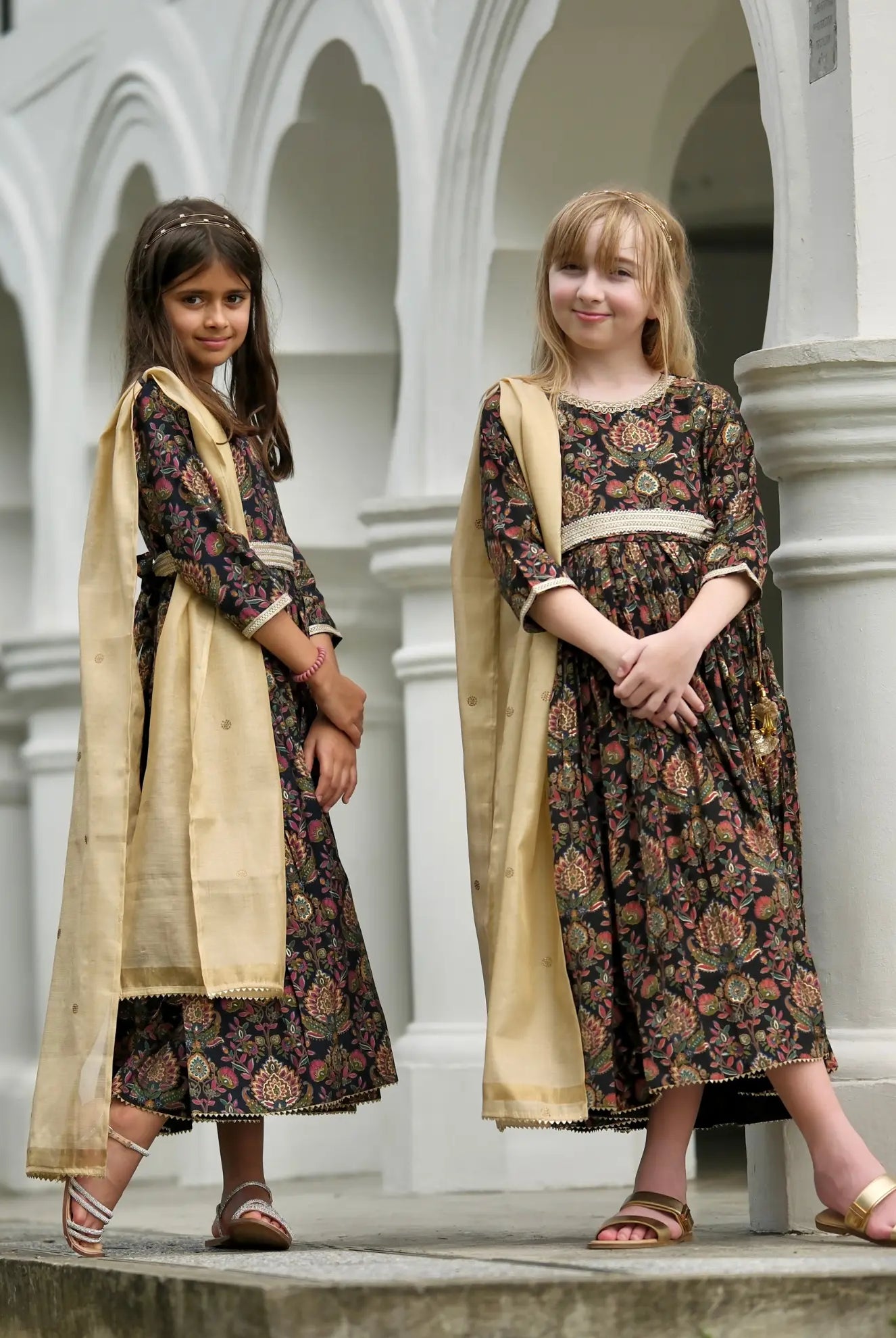 Nama Girls Black Anarkali Gown Dress in Pink & Red Nimbu