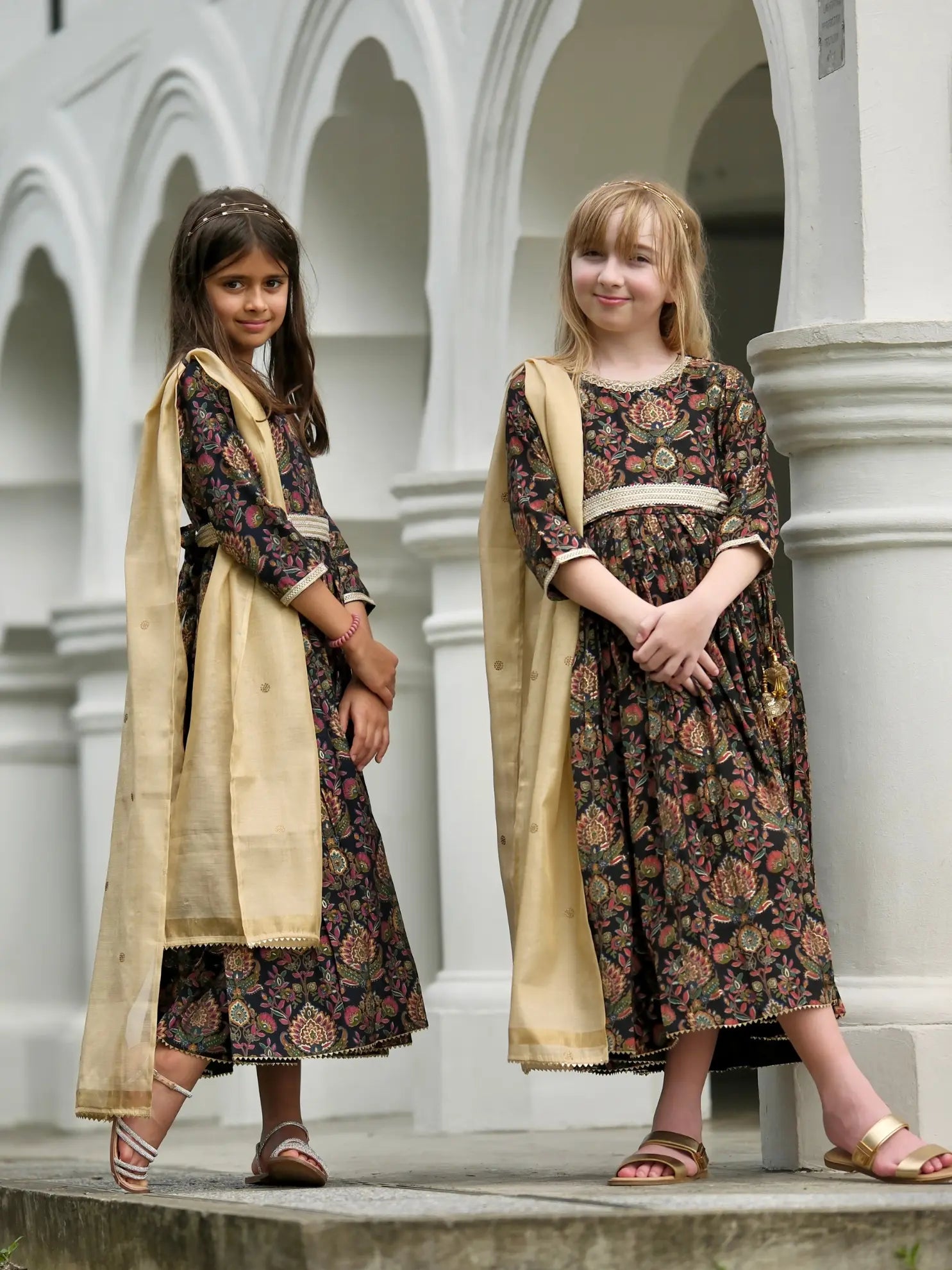 Nama Girls Black Anarkali Gown Dress in Pink & Red Nimbu