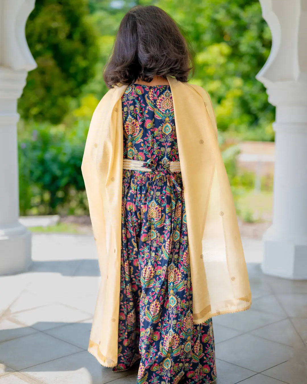 Nama Girls Black Anarkali Gown Dress in Pink & Red Nimbu