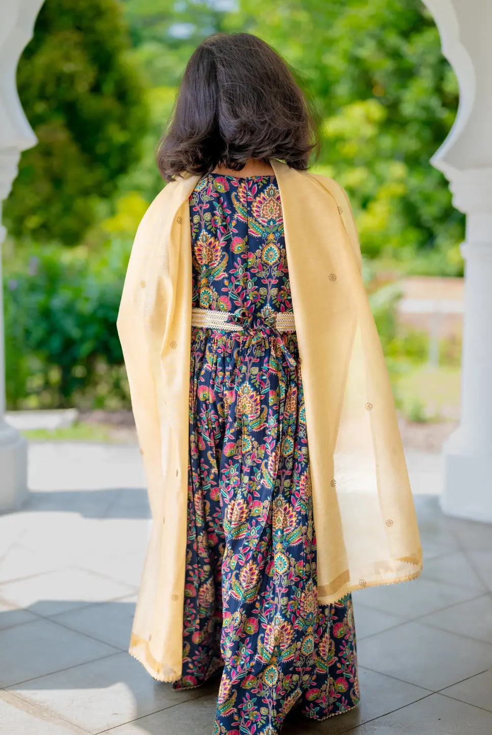 Nama Girls Black Anarkali Gown Dress in Pink & Red Nimbu