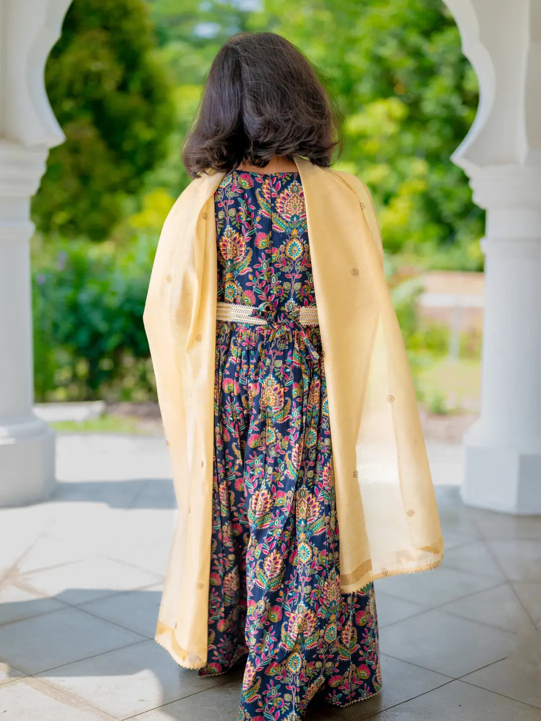 Nama Girls Black Anarkali Gown Dress in Pink & Red Nimbu