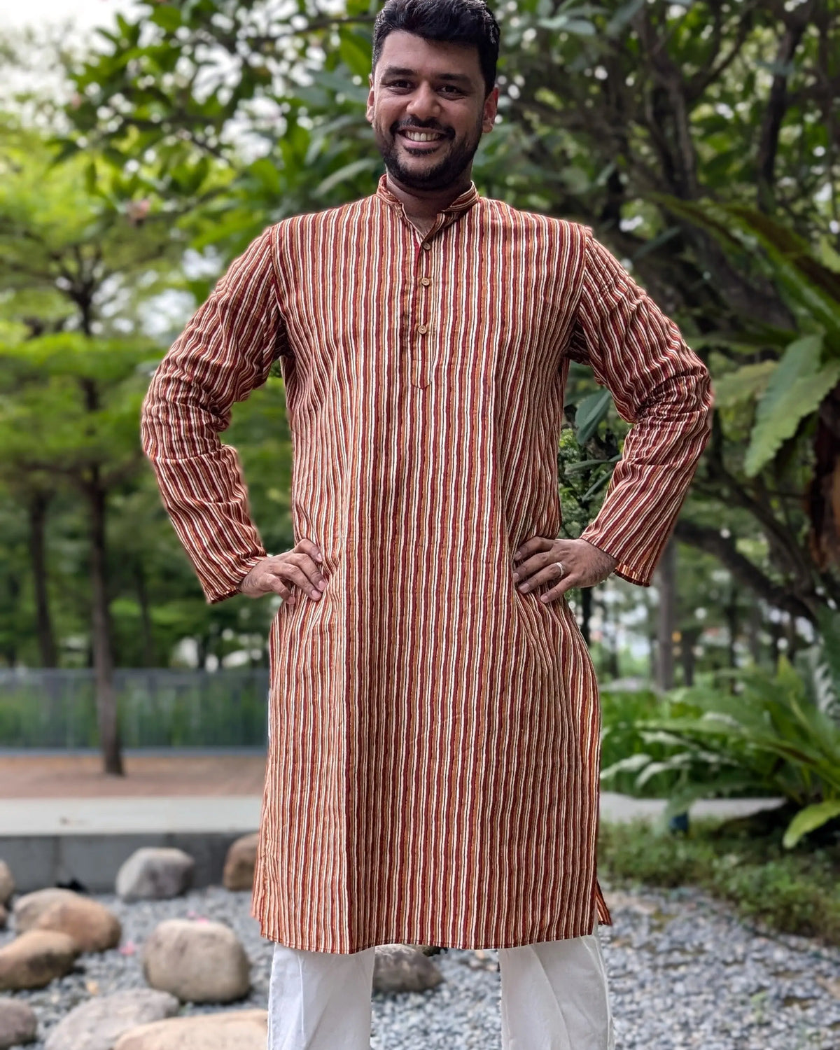 Nazara Mens Handblock Maroon & Beige Kurta Pajama Nimbu