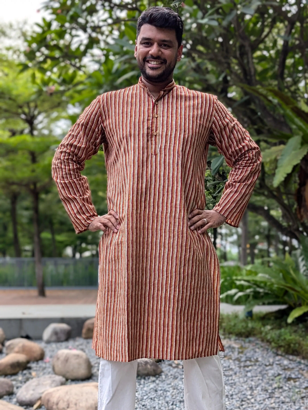 Nazara Mens Handblock Maroon & Beige Kurta Pajama Nimbu
