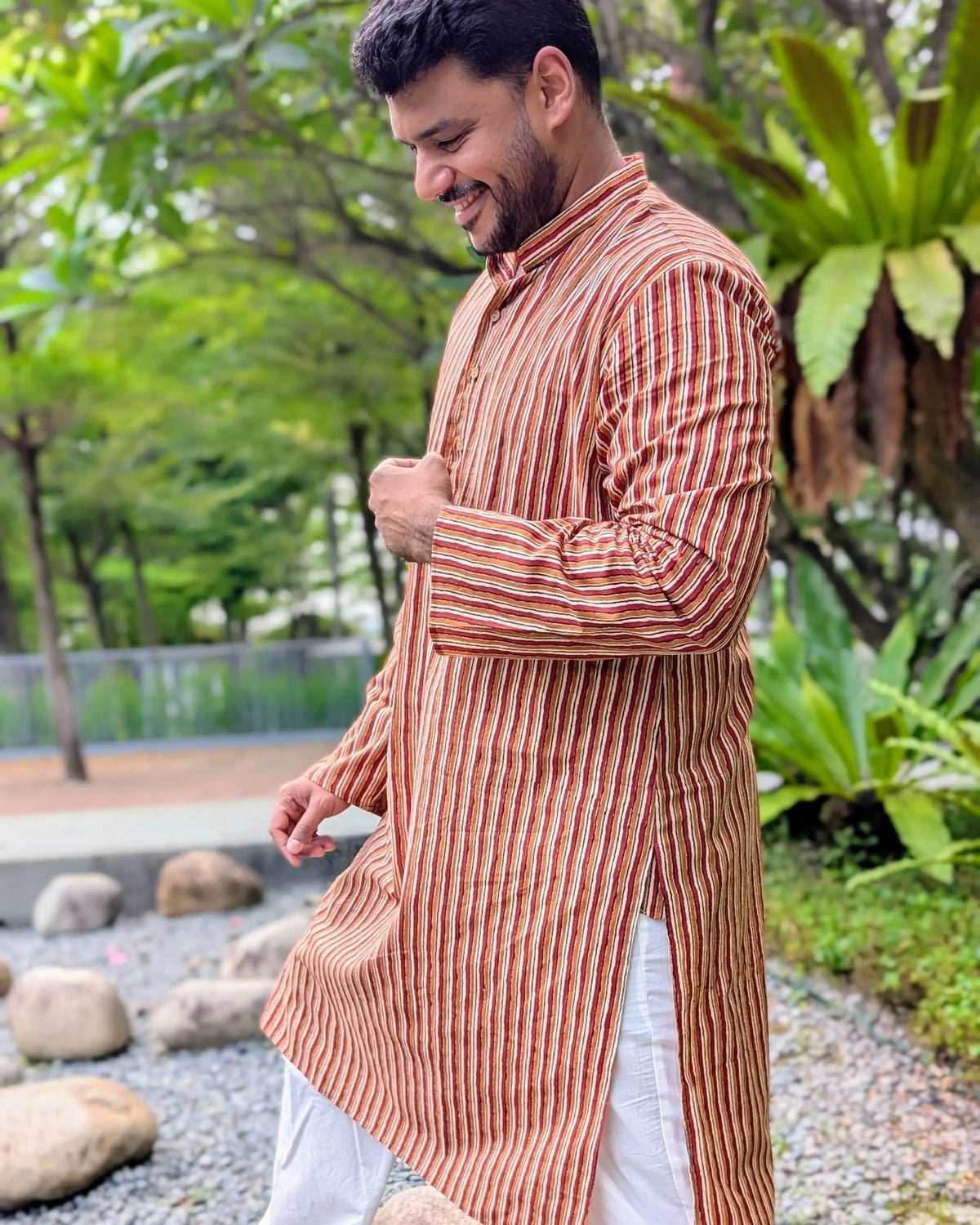 Nazara Mens Handblock Maroon & Beige Kurta Pajama Nimbu