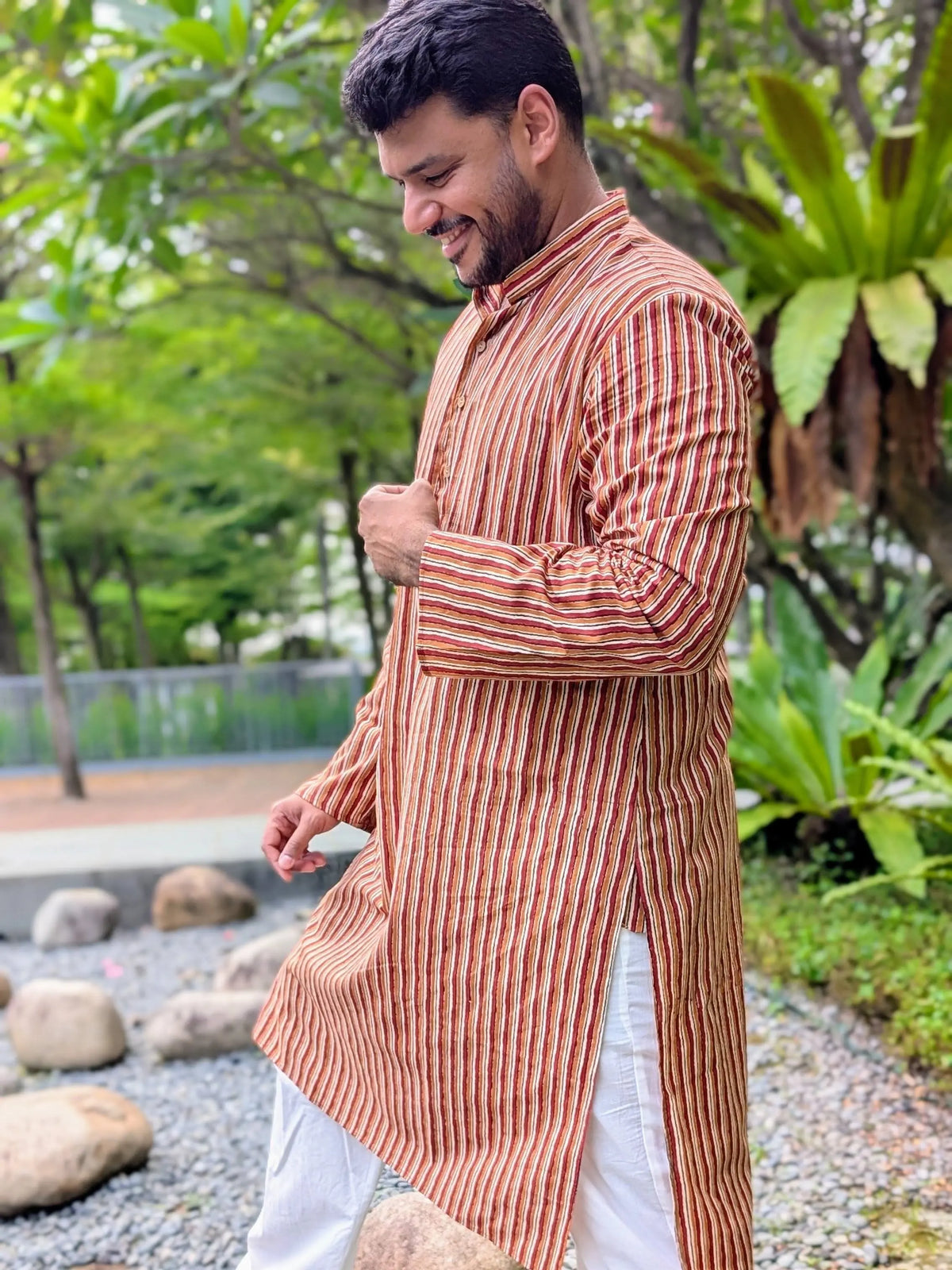 Nazara Mens Handblock Maroon & Beige Kurta Pajama Nimbu