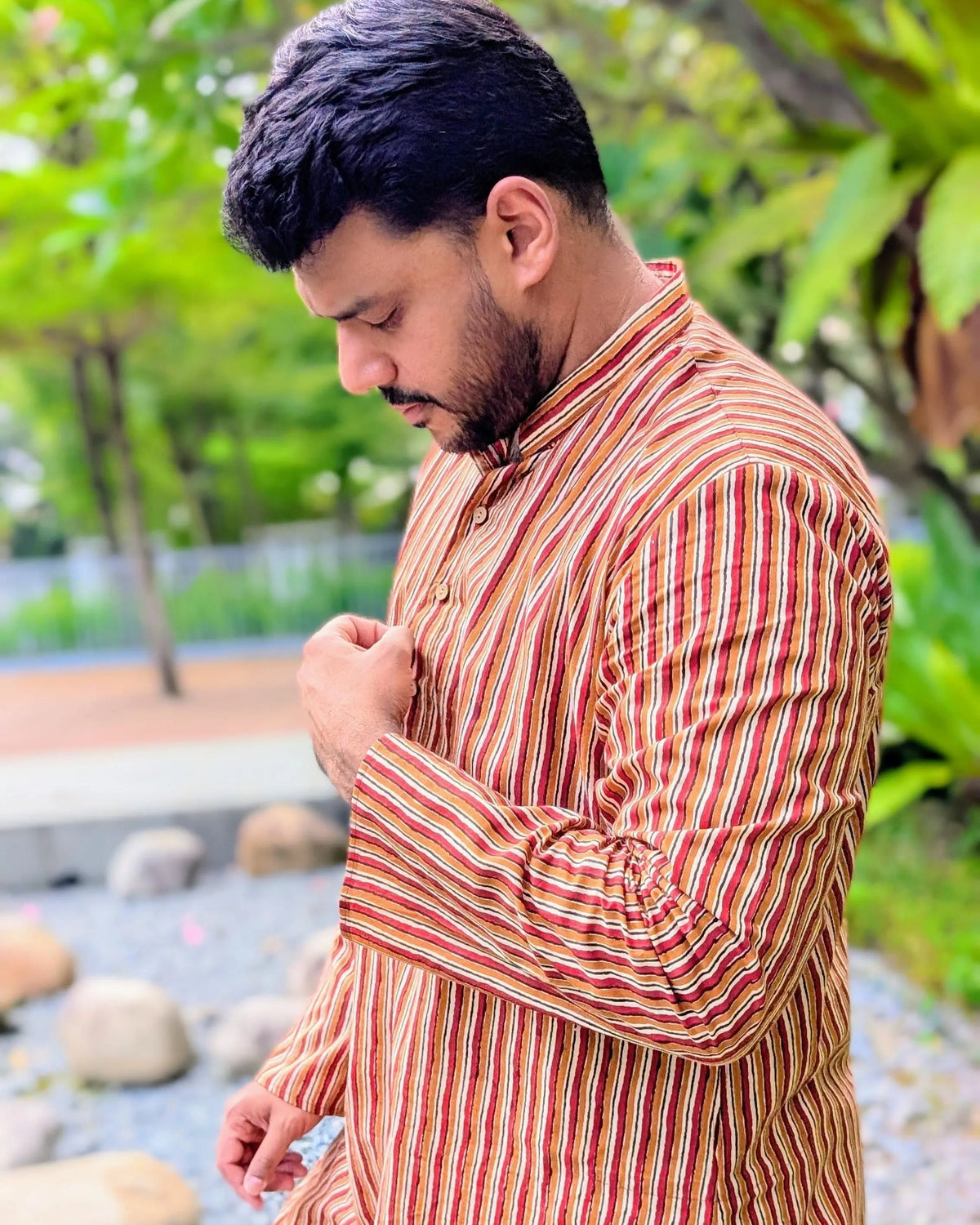 Nazara Mens Handblock Maroon & Beige Kurta Pajama Nimbu