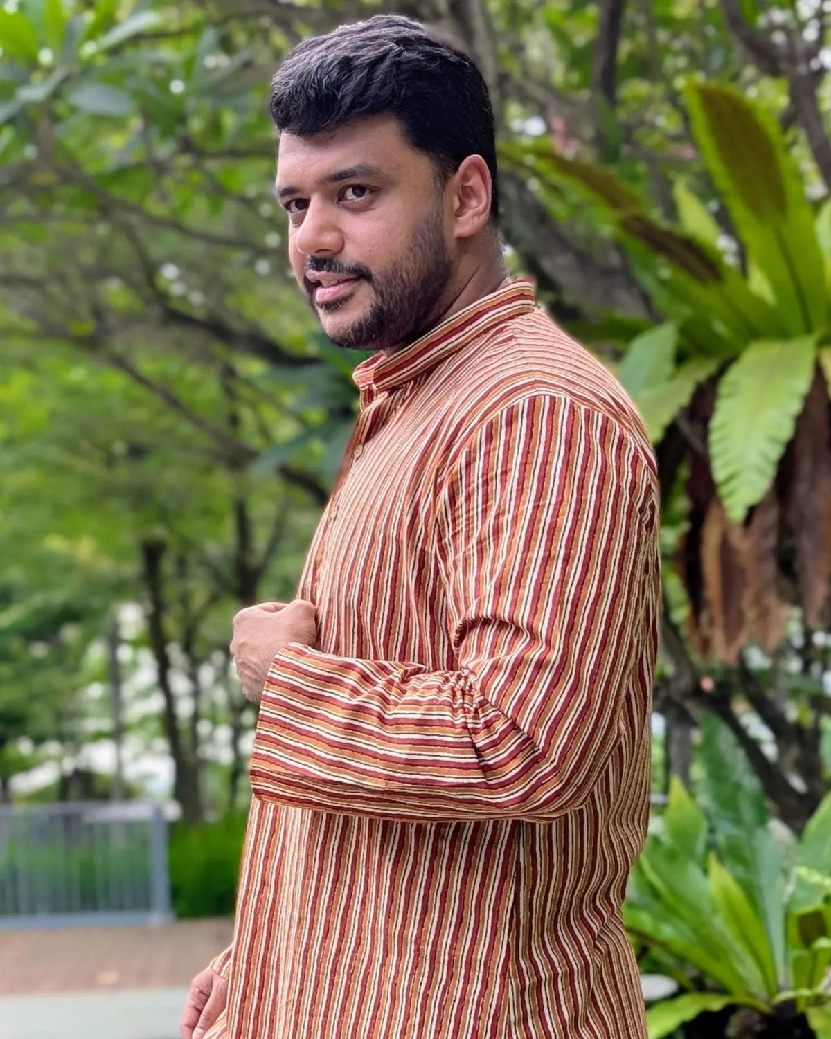 Nazara Mens Handblock Maroon & Beige Kurta Pajama Nimbu