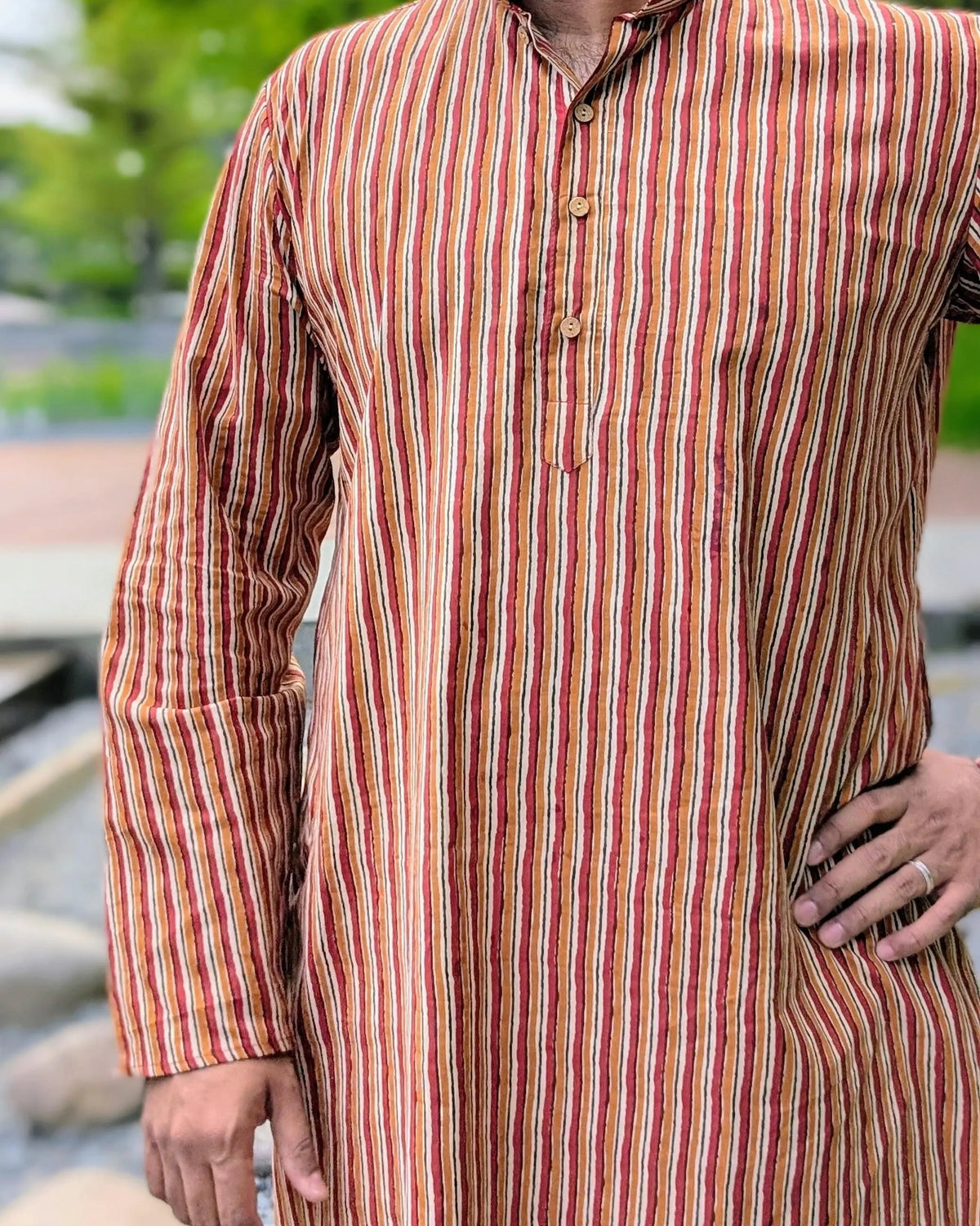 Nazara Mens Handblock Maroon & Beige Kurta Pajama Nimbu