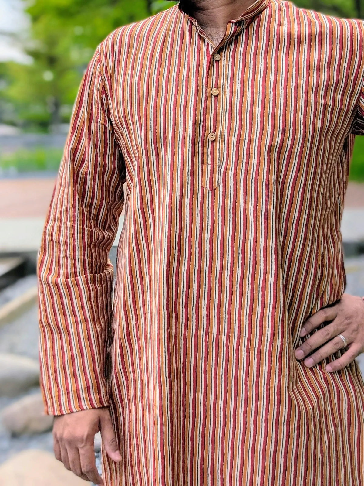 Nazara Mens Handblock Maroon & Beige Kurta Pajama Nimbu