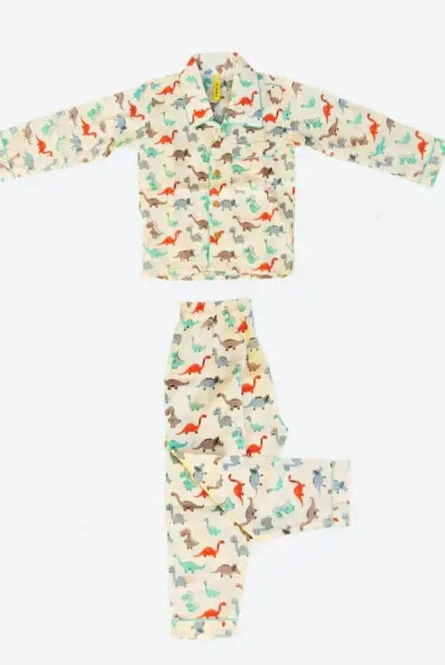 Dancing Dino Cotton PJ set for Kids Nimbu Kids