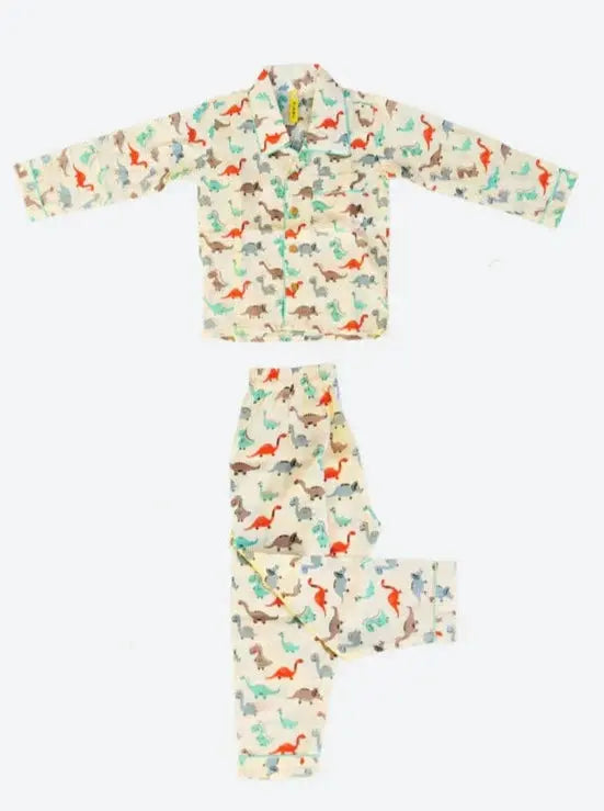 Dancing Dino Cotton PJ set for Kids Nimbu Kids
