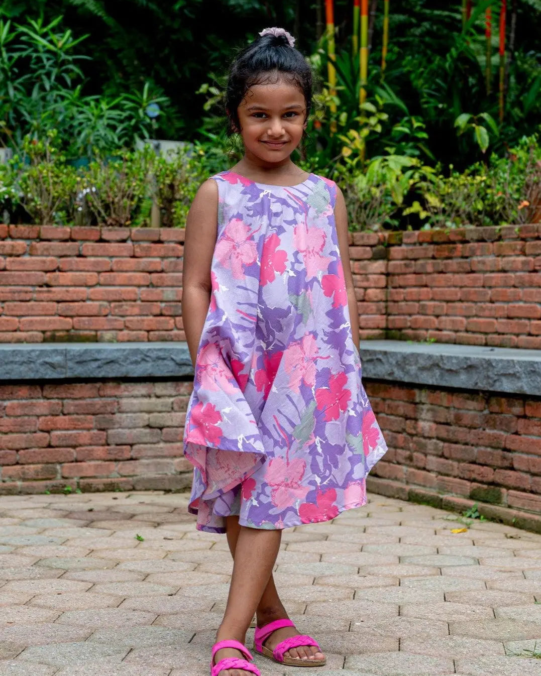 Hanna Pink Girls Umbrella Dress in Flex Cotton Nimbu