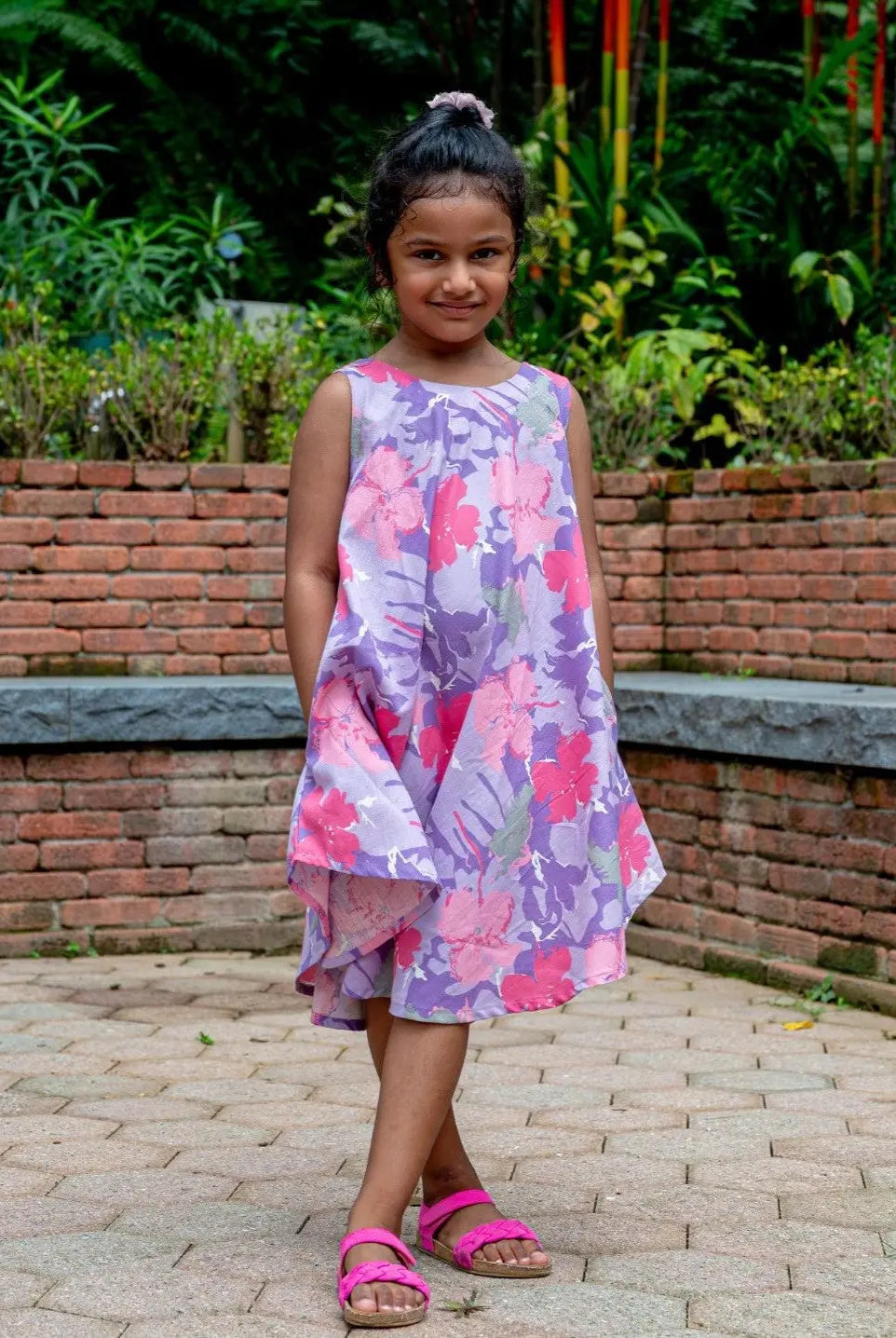 Hanna Pink Girls Umbrella Dress in Flex Cotton Nimbu