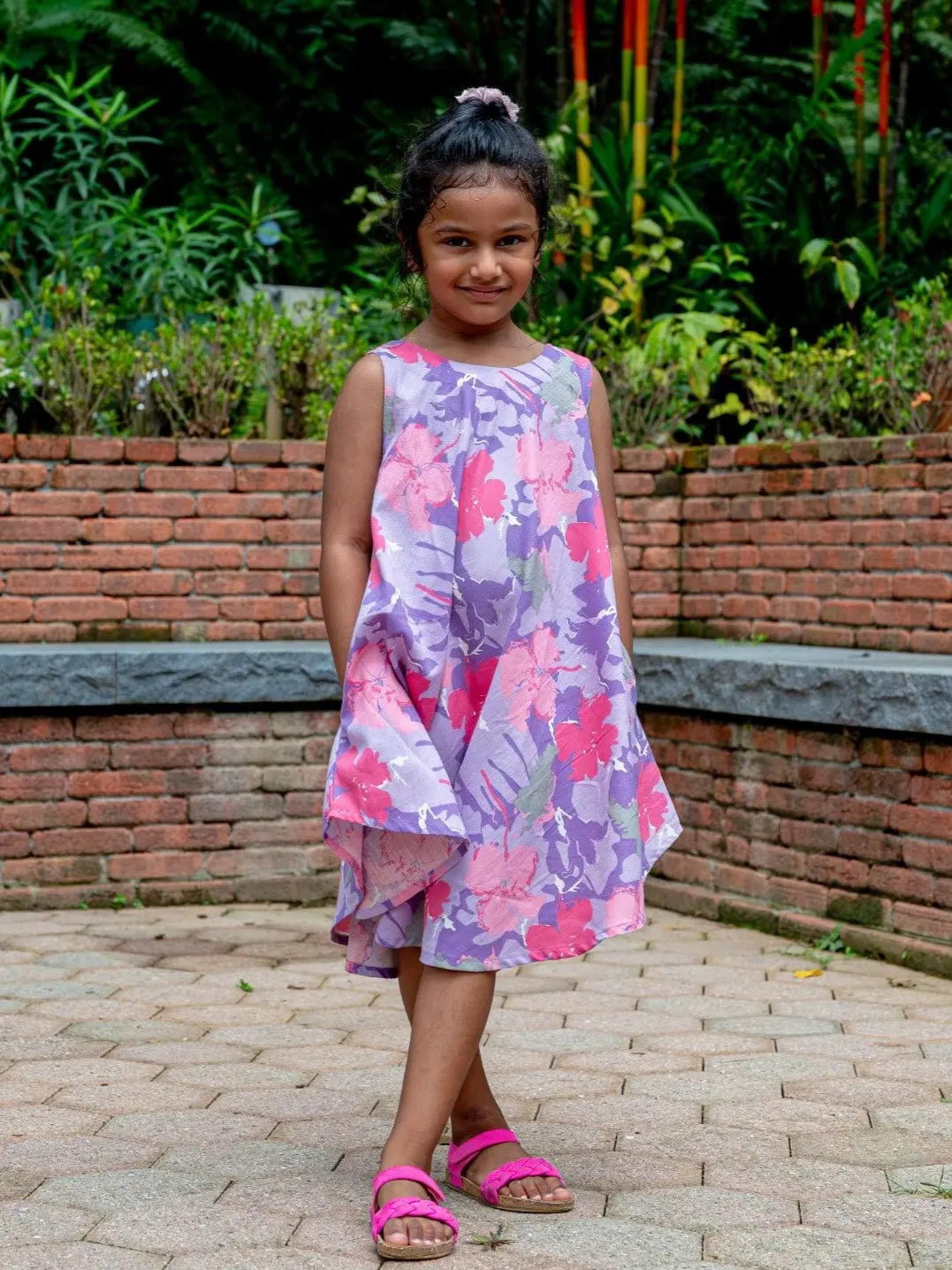 Hanna Pink Girls Umbrella Dress in Flex Cotton Nimbu