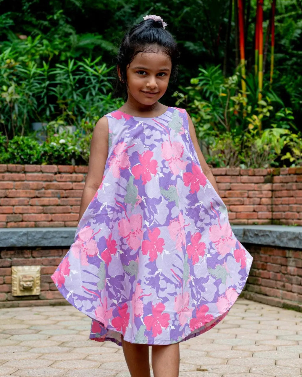 Hanna Pink Girls Umbrella Dress in Flex Cotton Nimbu