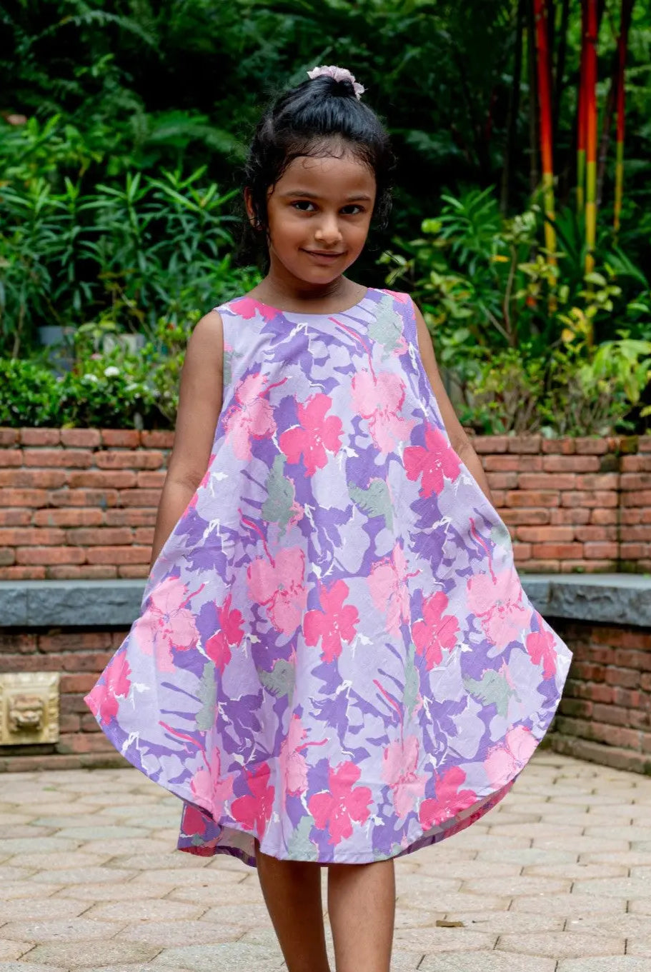 Hanna Pink Girls Umbrella Dress in Flex Cotton Nimbu