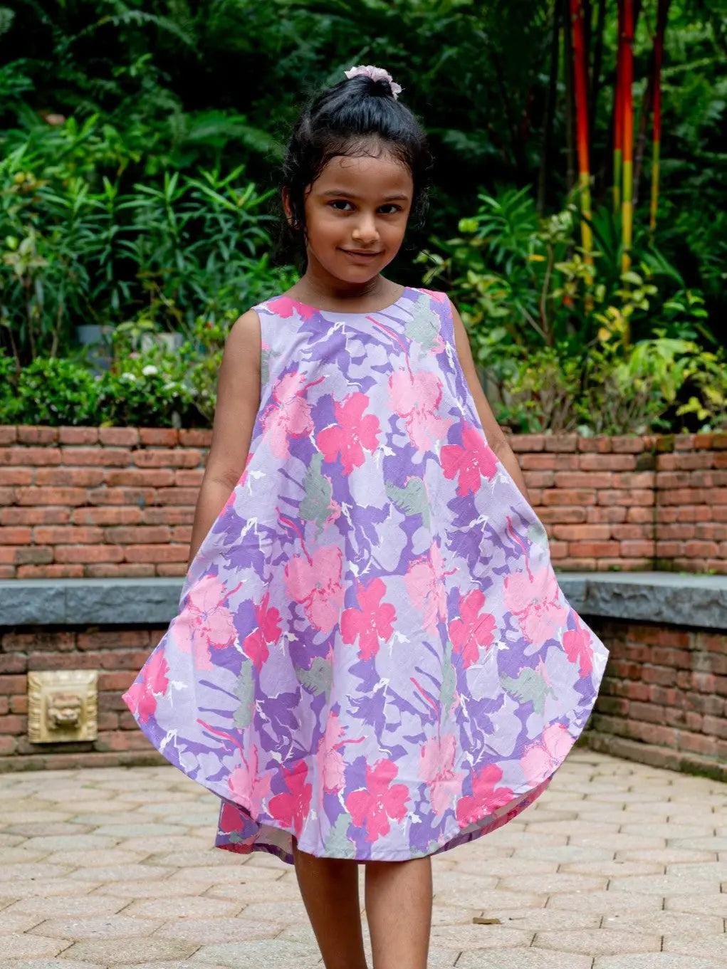 Hanna Pink Girls Umbrella Dress in Flex Cotton Nimbu