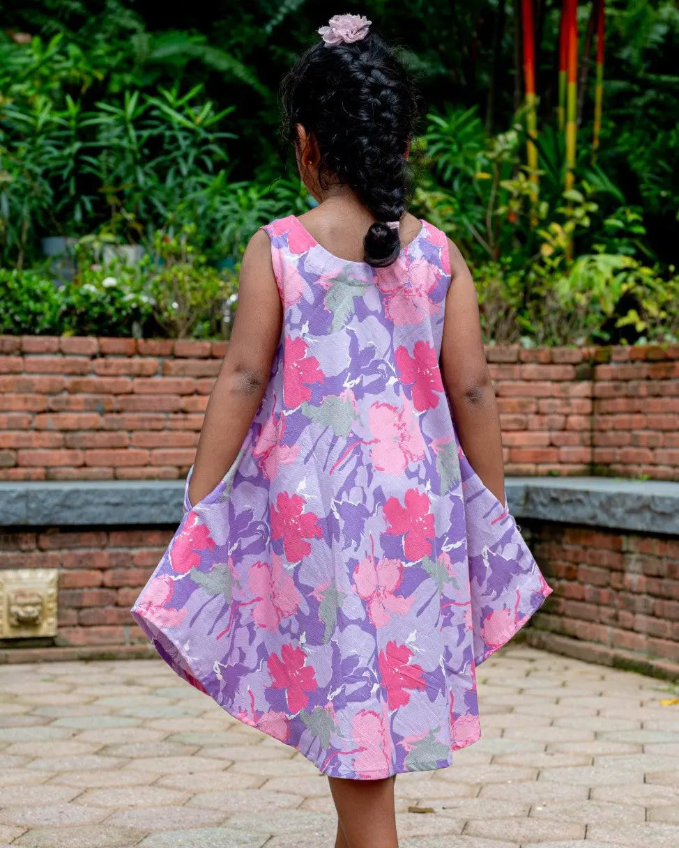 Hanna Pink Girls Umbrella Dress in Flex Cotton Nimbu