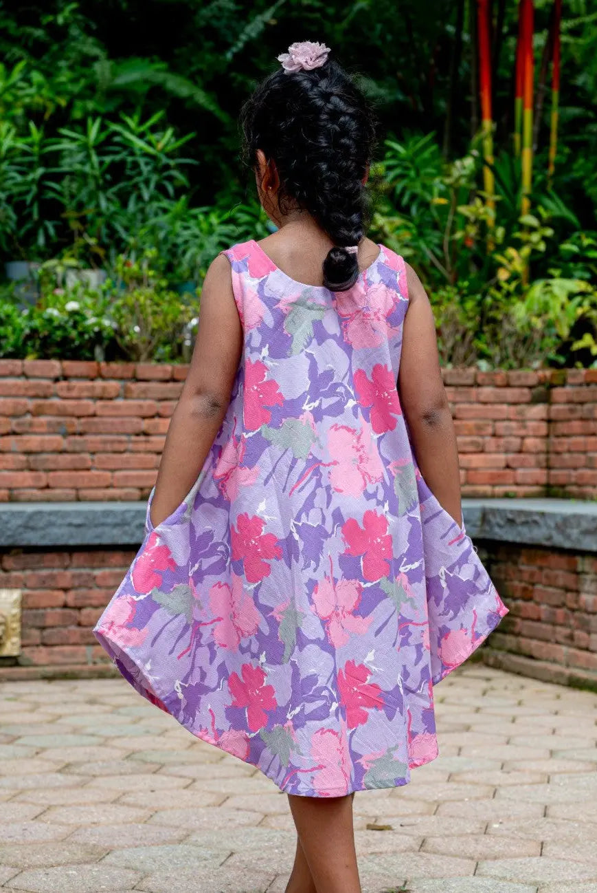 Hanna Pink Girls Umbrella Dress in Flex Cotton Nimbu