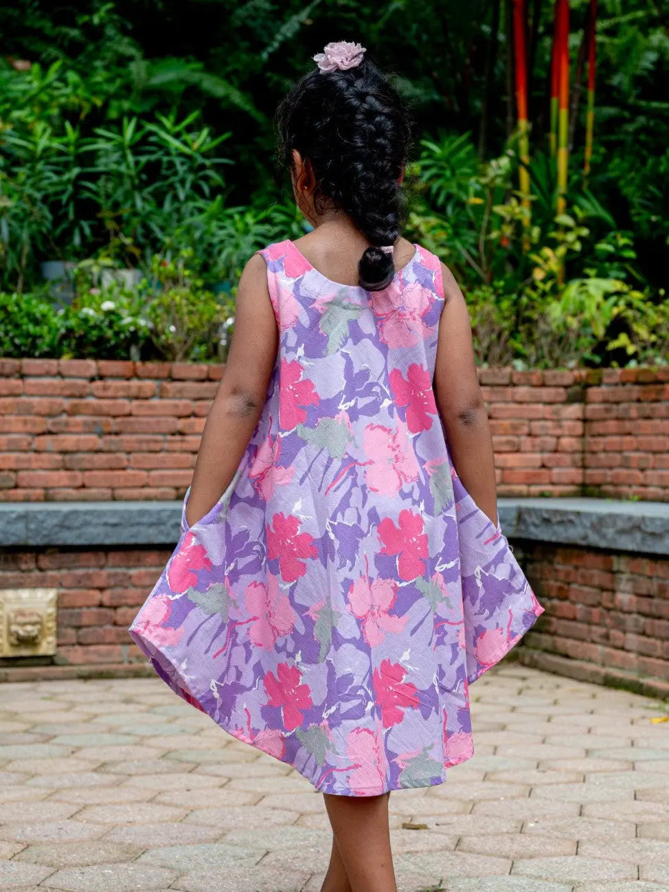 Hanna Pink Girls Umbrella Dress in Flex Cotton Nimbu
