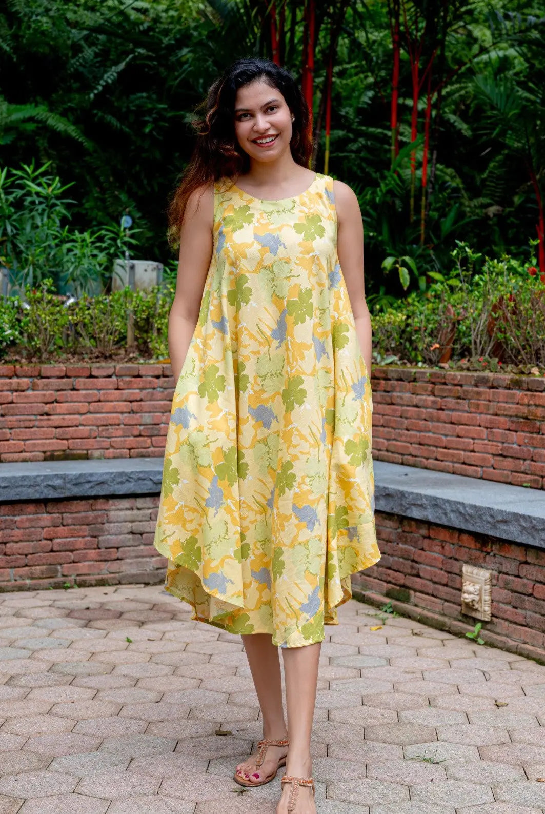 Hanna Yellow Women's U Cut Dress in Flex Cotton Free Size Nimbu