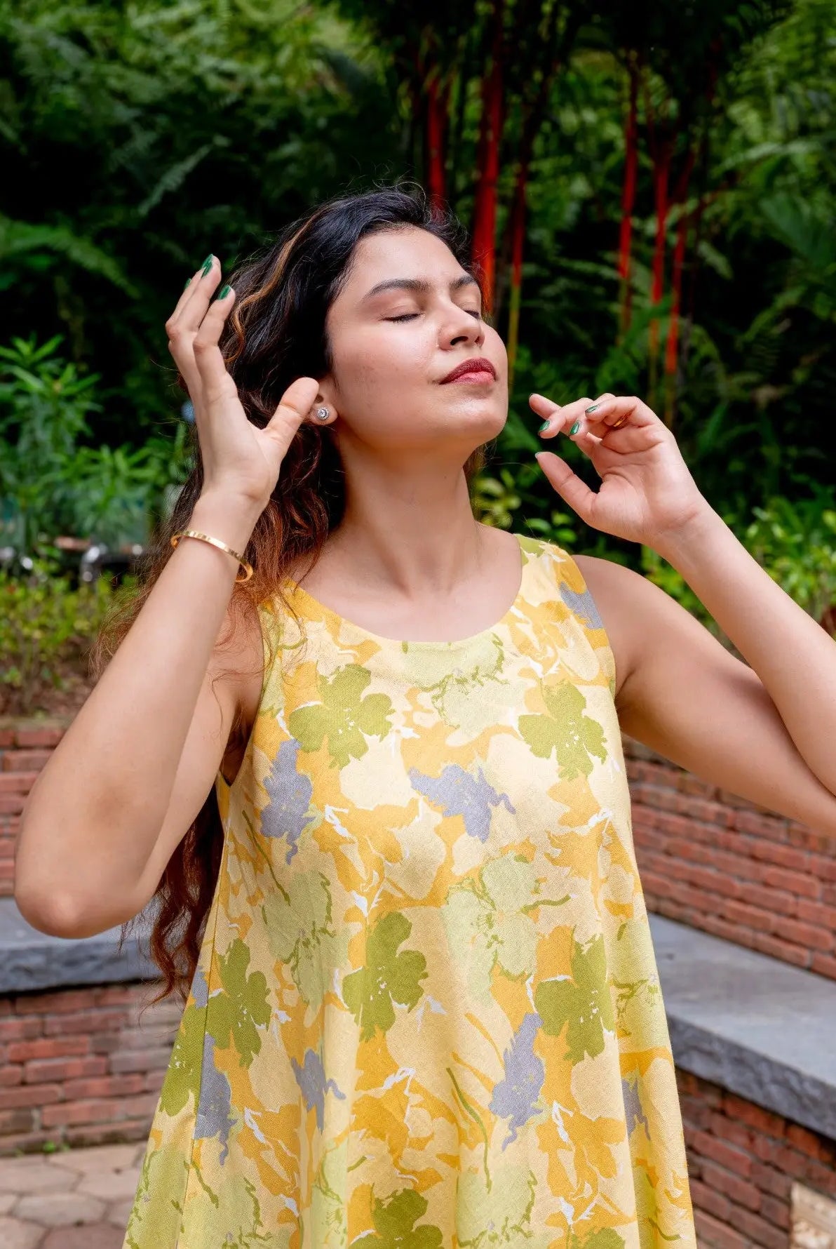 Hanna Yellow Women's U Cut Dress in Flex Cotton Free Size Nimbu