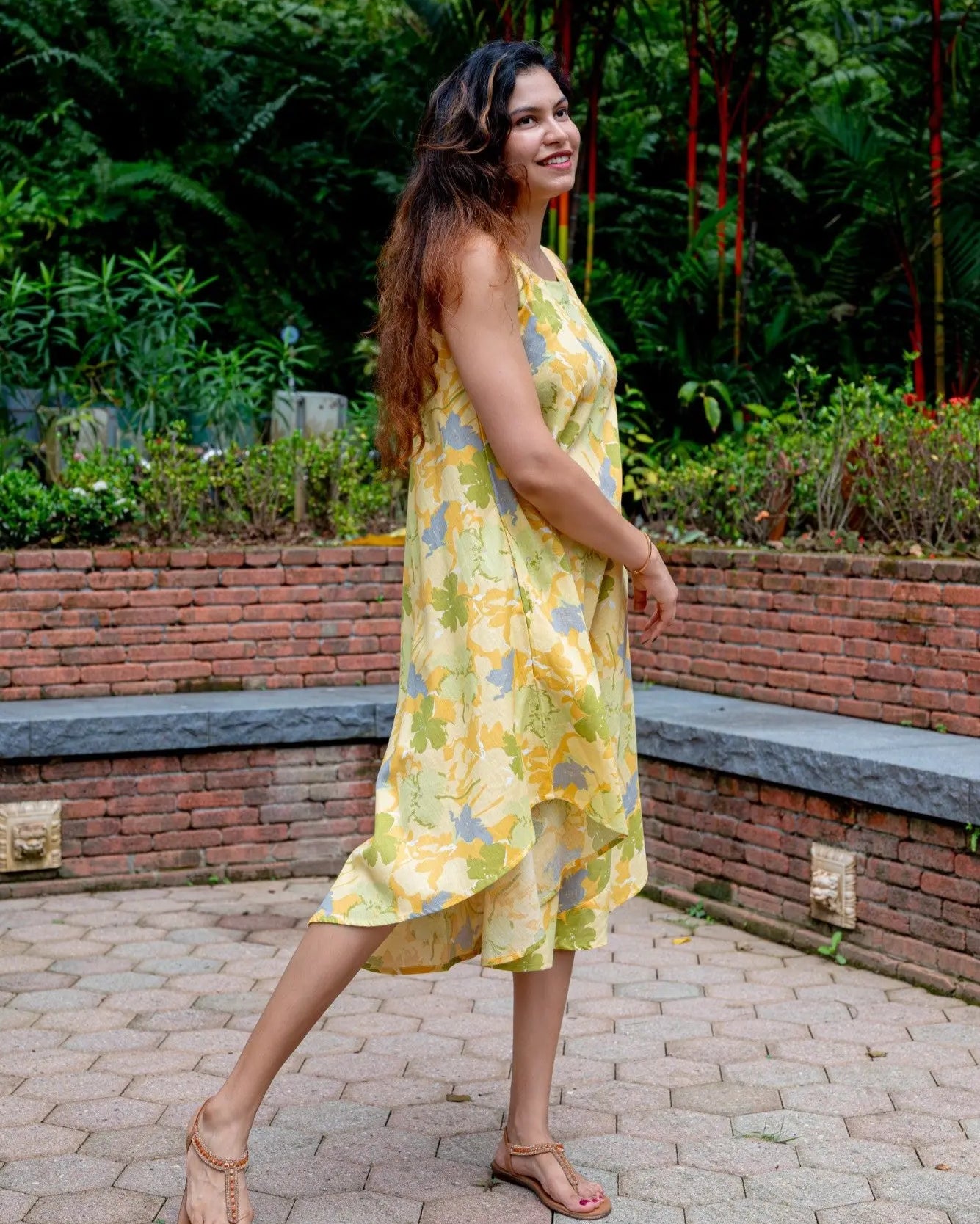 Hanna Yellow Women's U Cut Dress in Flex Cotton Free Size Nimbu