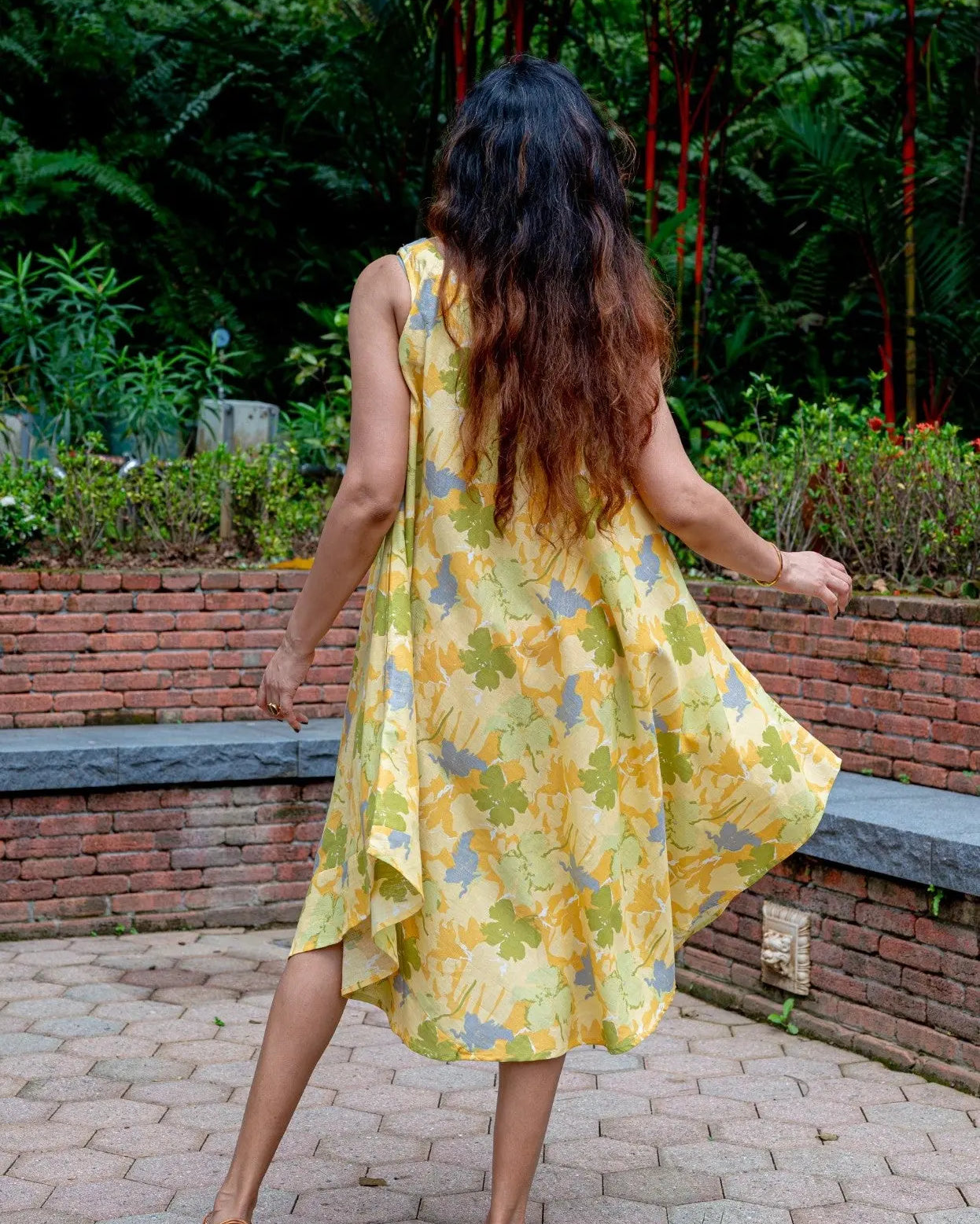 Hanna Yellow Women's U Cut Dress in Flex Cotton Free Size Nimbu