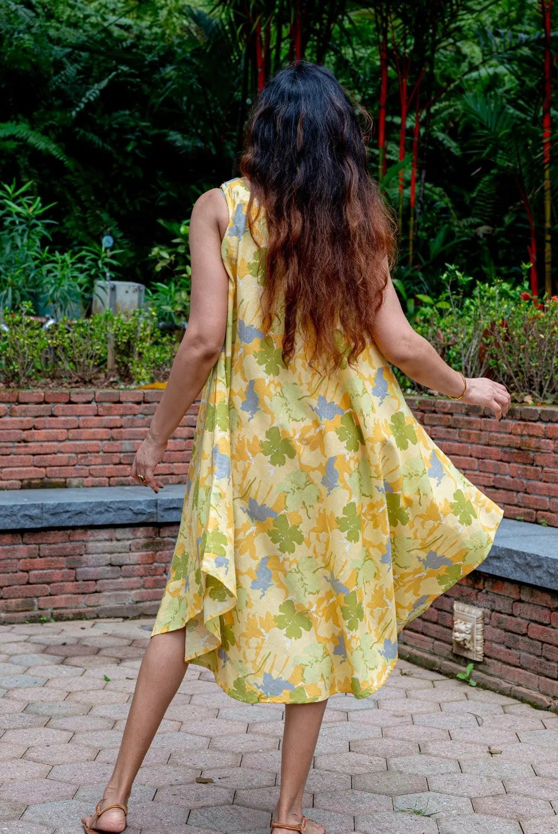 Hanna Yellow Women's U Cut Dress in Flex Cotton Free Size Nimbu