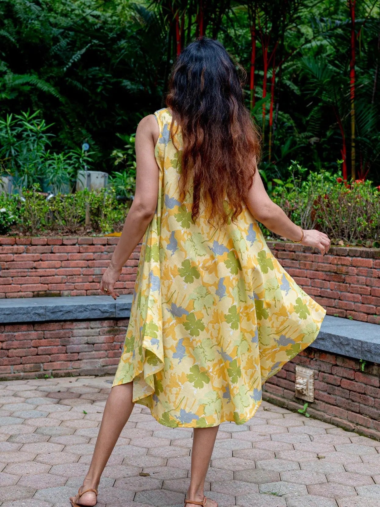 Hanna Yellow Women's U Cut Dress in Flex Cotton Free Size Nimbu