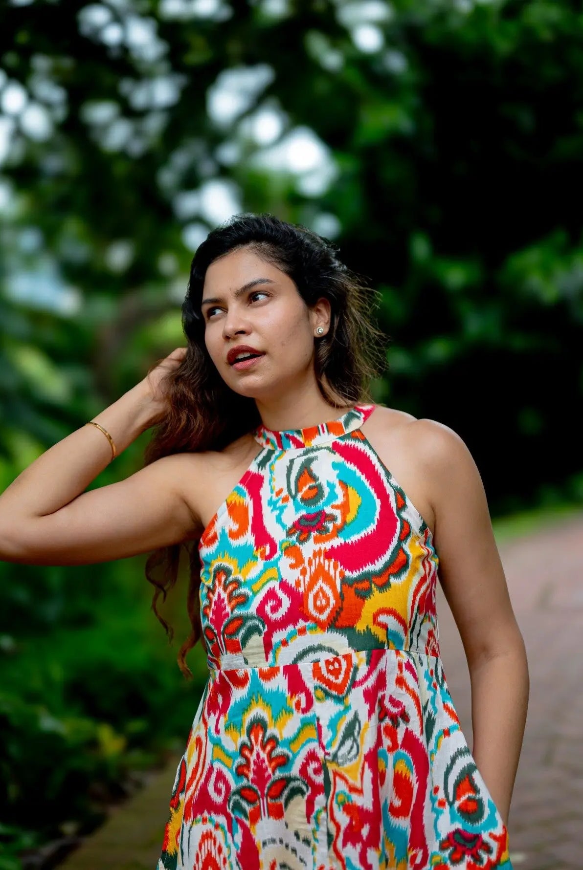 Hawaii Women's Short Halter Dress with Pockets in Multicolor Nimbu