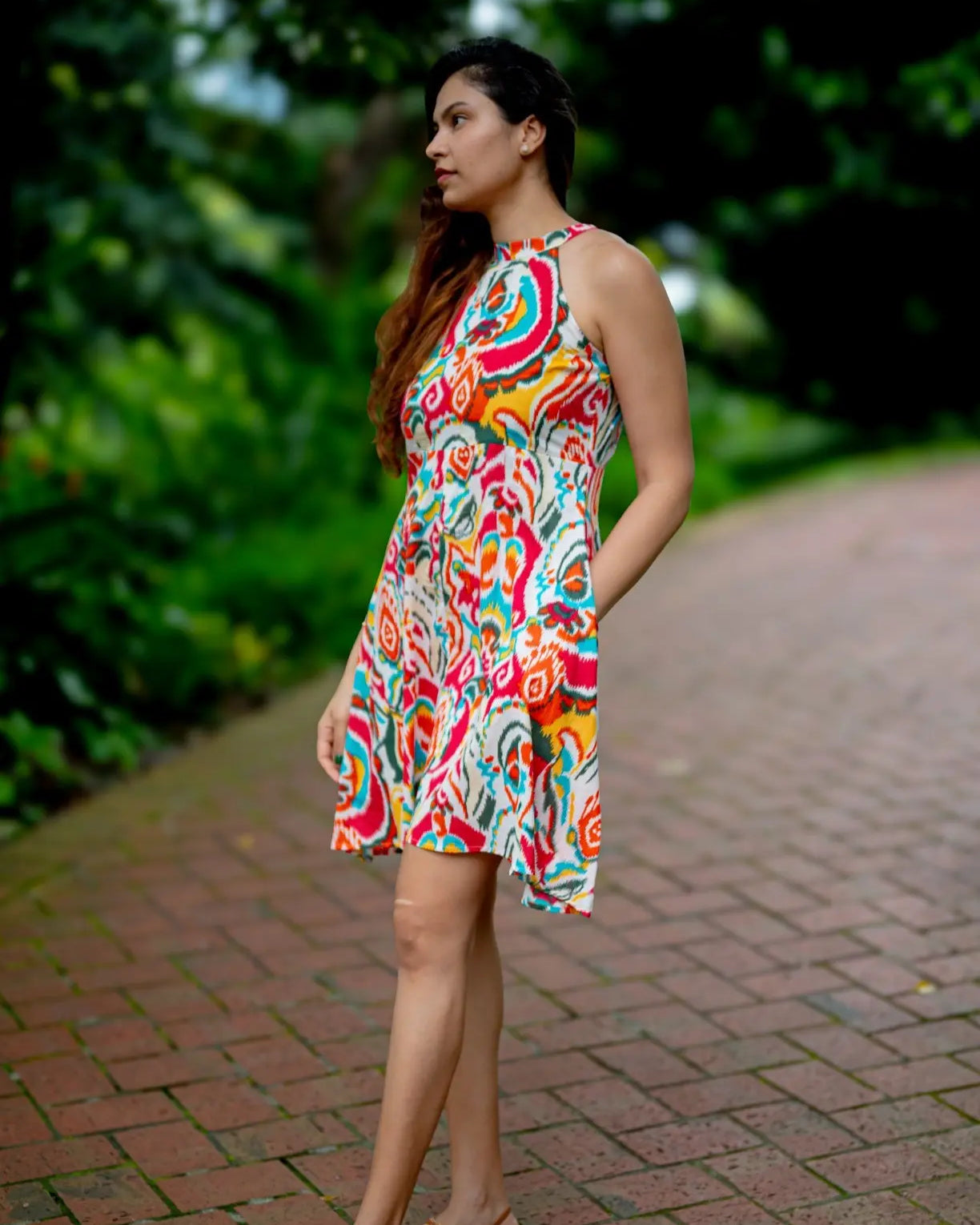 Hawaii Women's Short Halter Dress with Pockets in Multicolor Nimbu