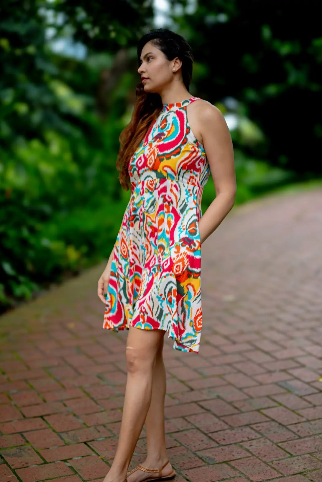 Hawaii Women's Short Halter Dress with Pockets in Multicolor Nimbu