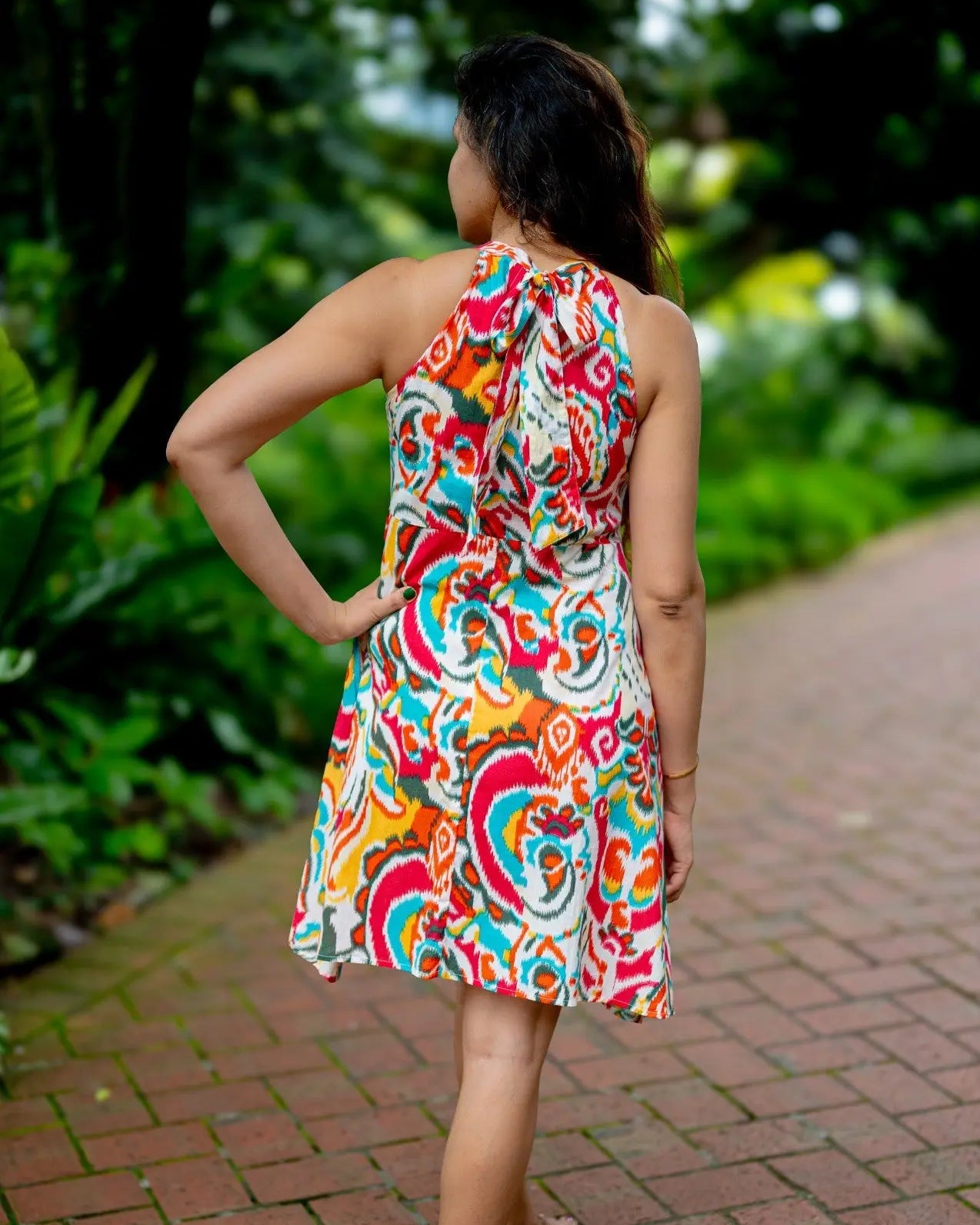 Hawaii Women's Short Halter Dress with Pockets in Multicolor Nimbu