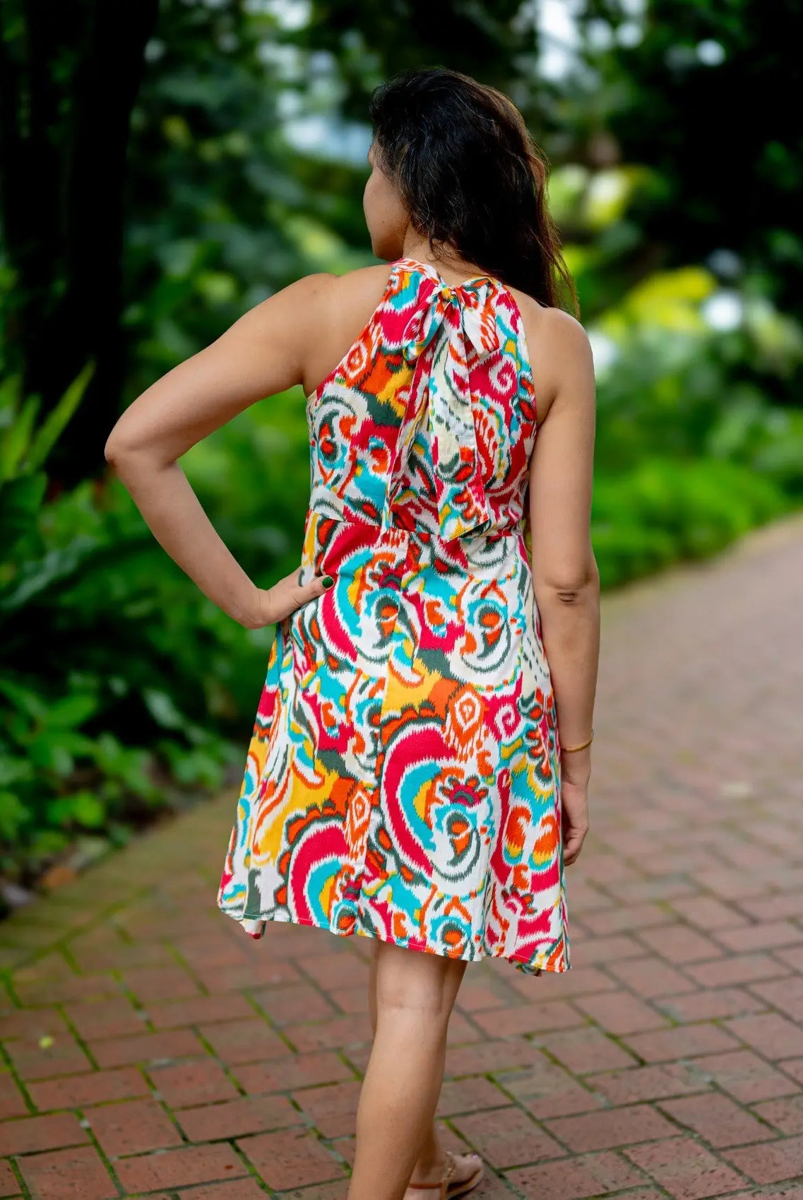 Hawaii Women's Short Halter Dress with Pockets in Multicolor Nimbu