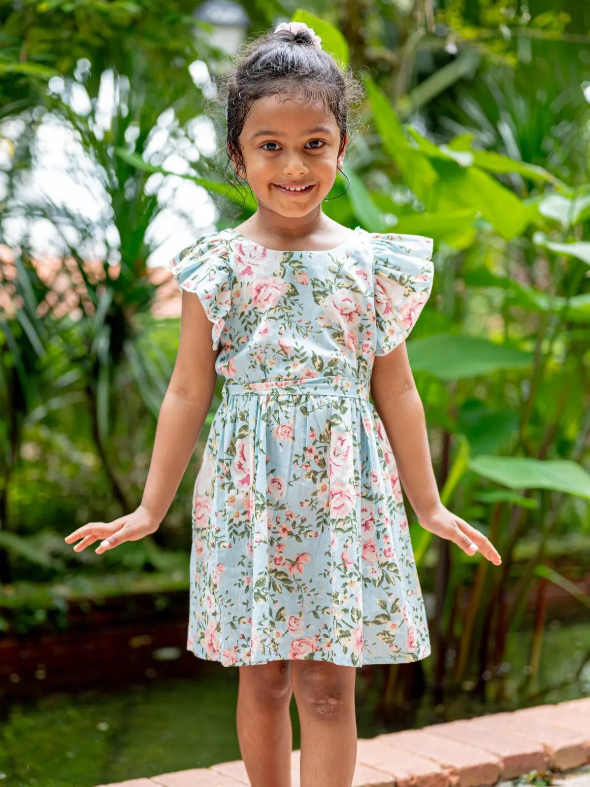 Anna Blue Girls Frilly Frock in Cotton Nimbu