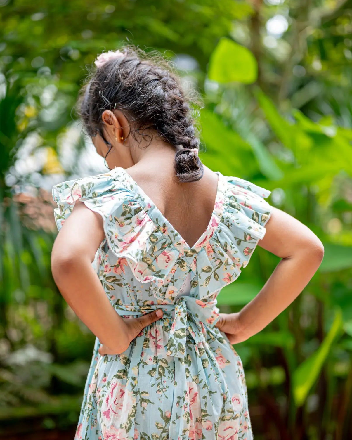 Anna Blue Girls Frilly Frock in Cotton Nimbu