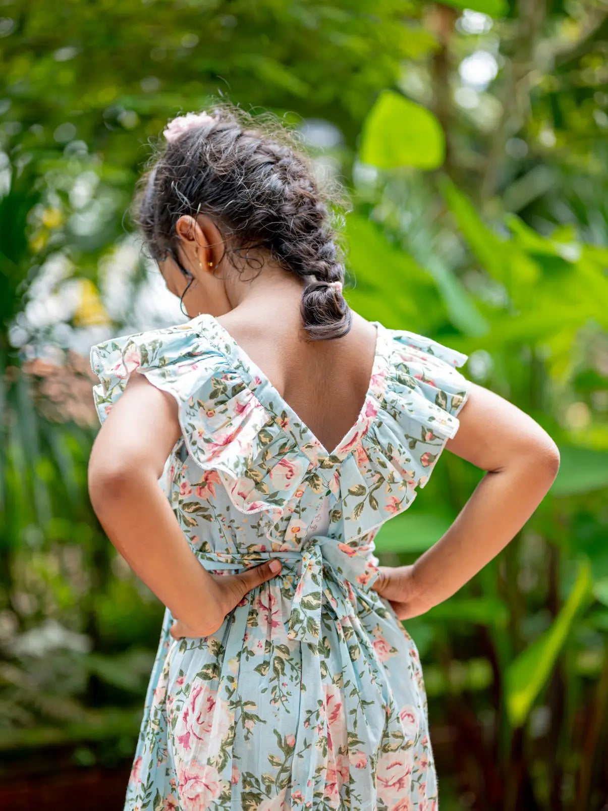 Anna Blue Girls Frilly Frock in Cotton Nimbu