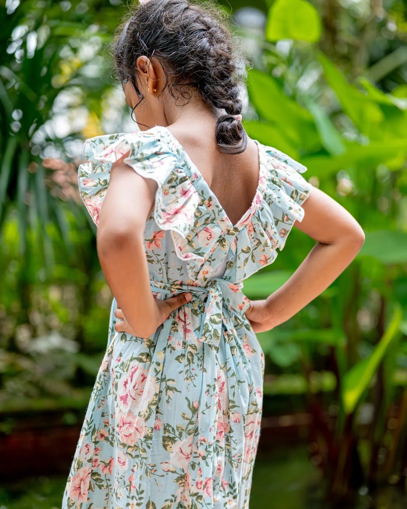Anna Blue Girls Frilly Frock in Cotton Nimbu