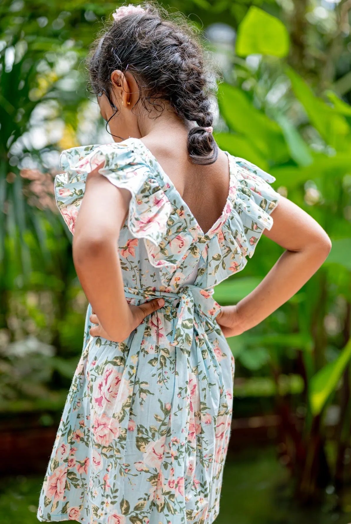 Anna Blue Girls Frilly Frock in Cotton Nimbu