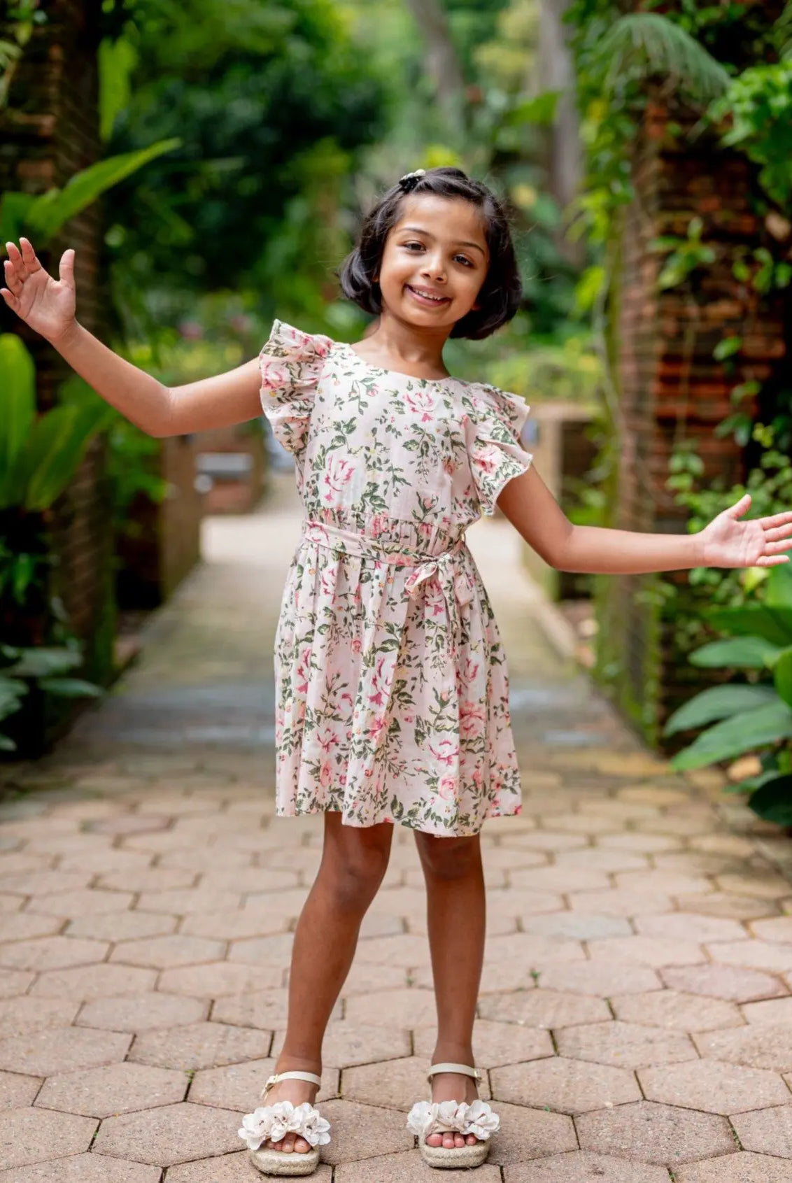 Anna Girls Pink Frilly Frock in Cotton Nimbu