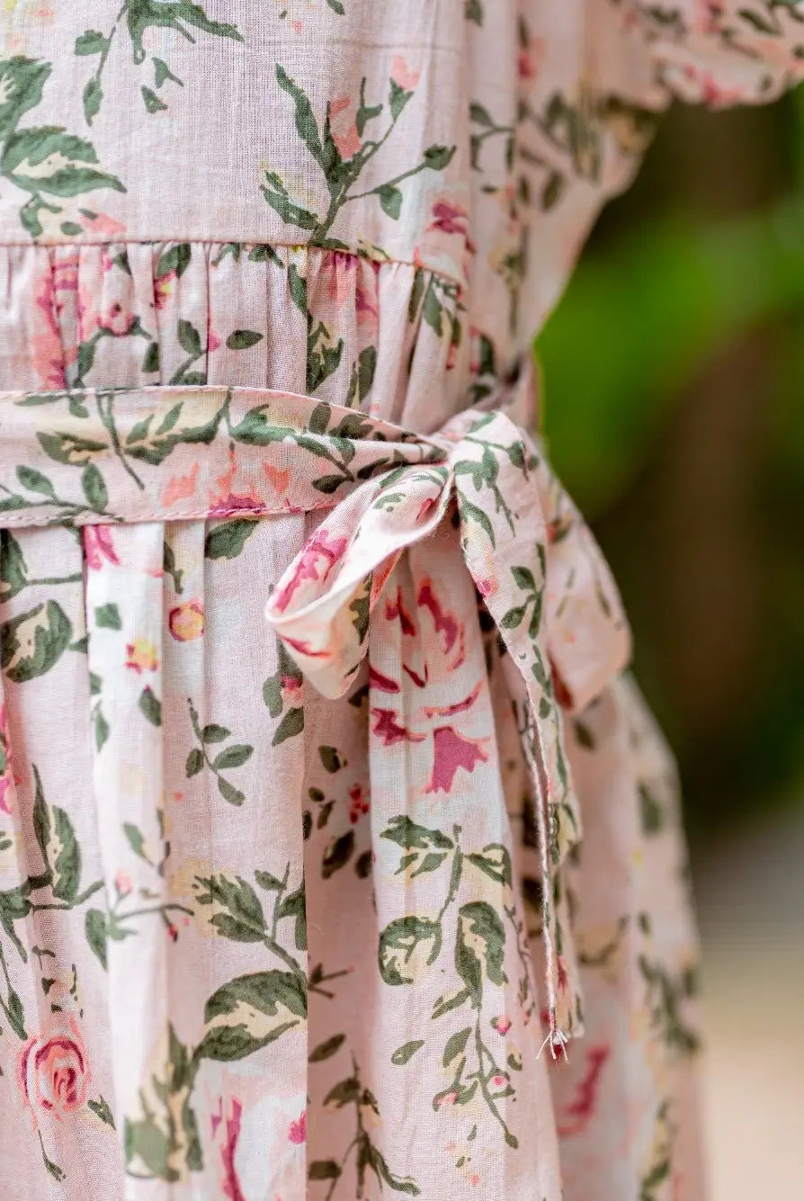 Anna Girls Pink Frilly Frock in Cotton Nimbu