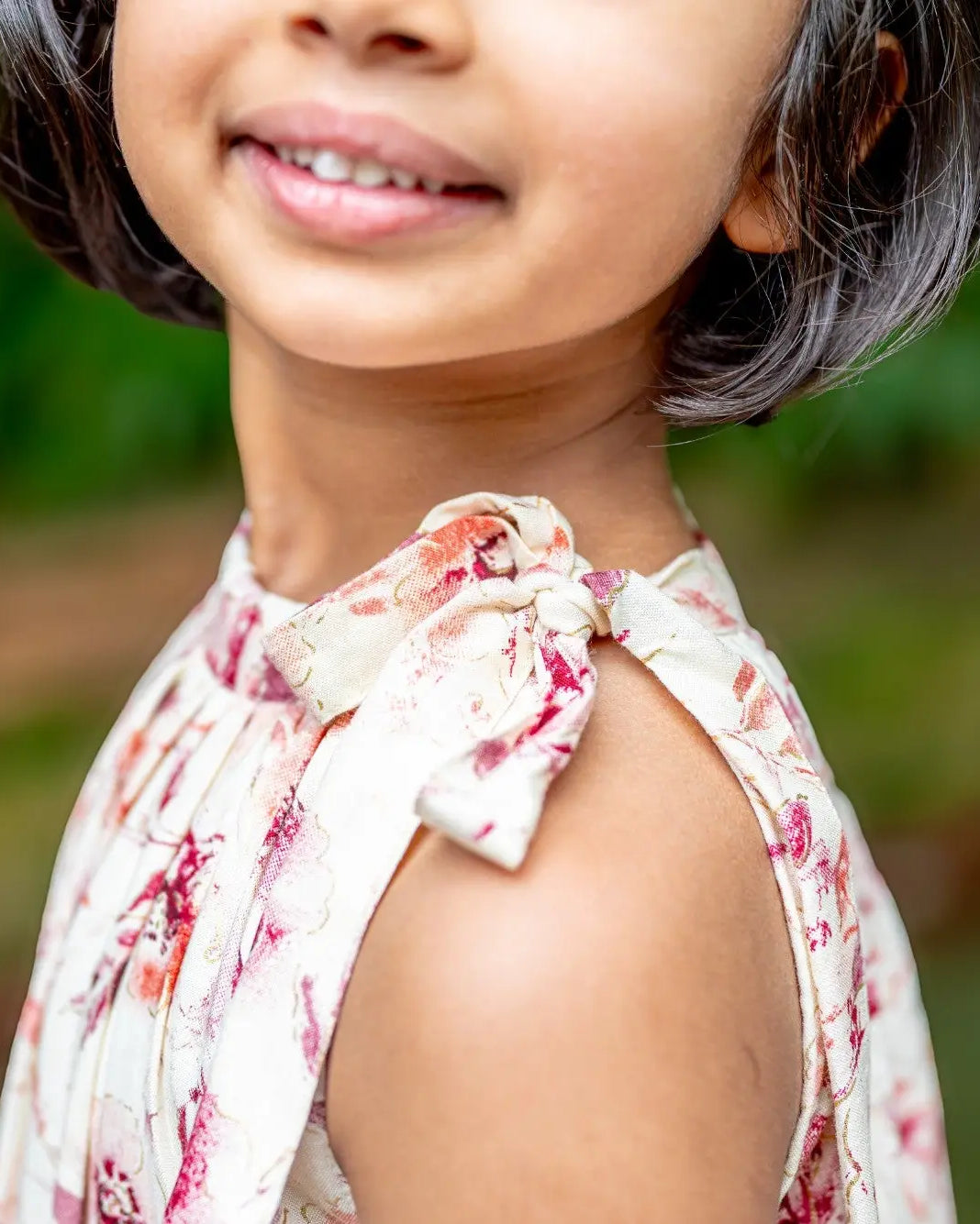 Elsa Girls Red Flowy Dress in Muslin Cotton Nimbu