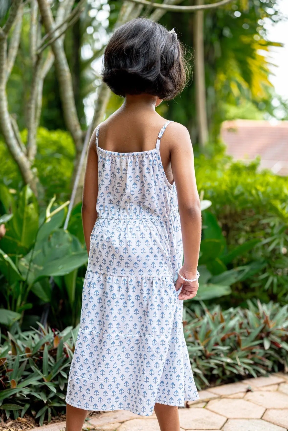 Sasha White Anchor Girls Long Dress in Cotton Nimbu