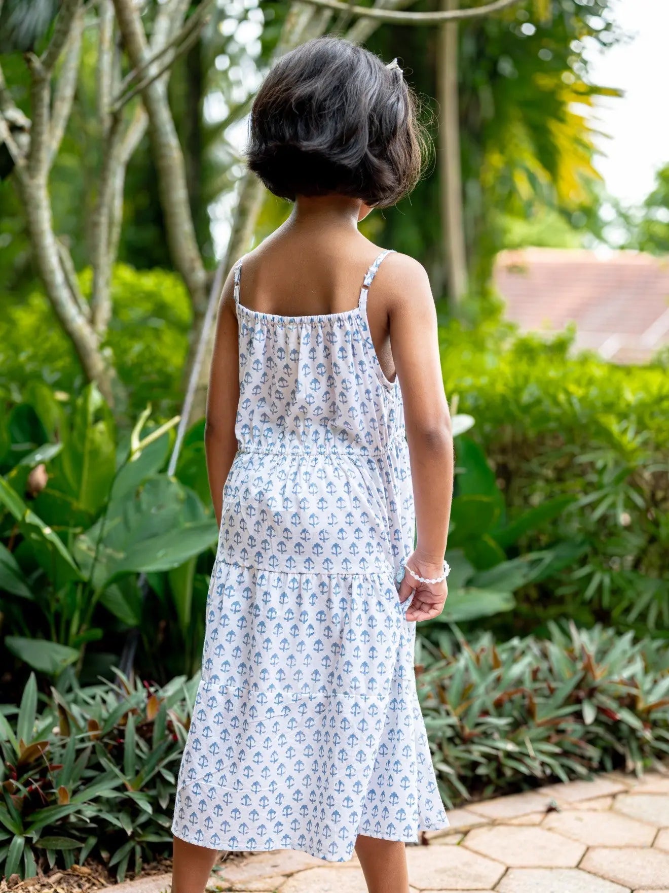 Sasha White Anchor Girls Long Dress in Cotton Nimbu