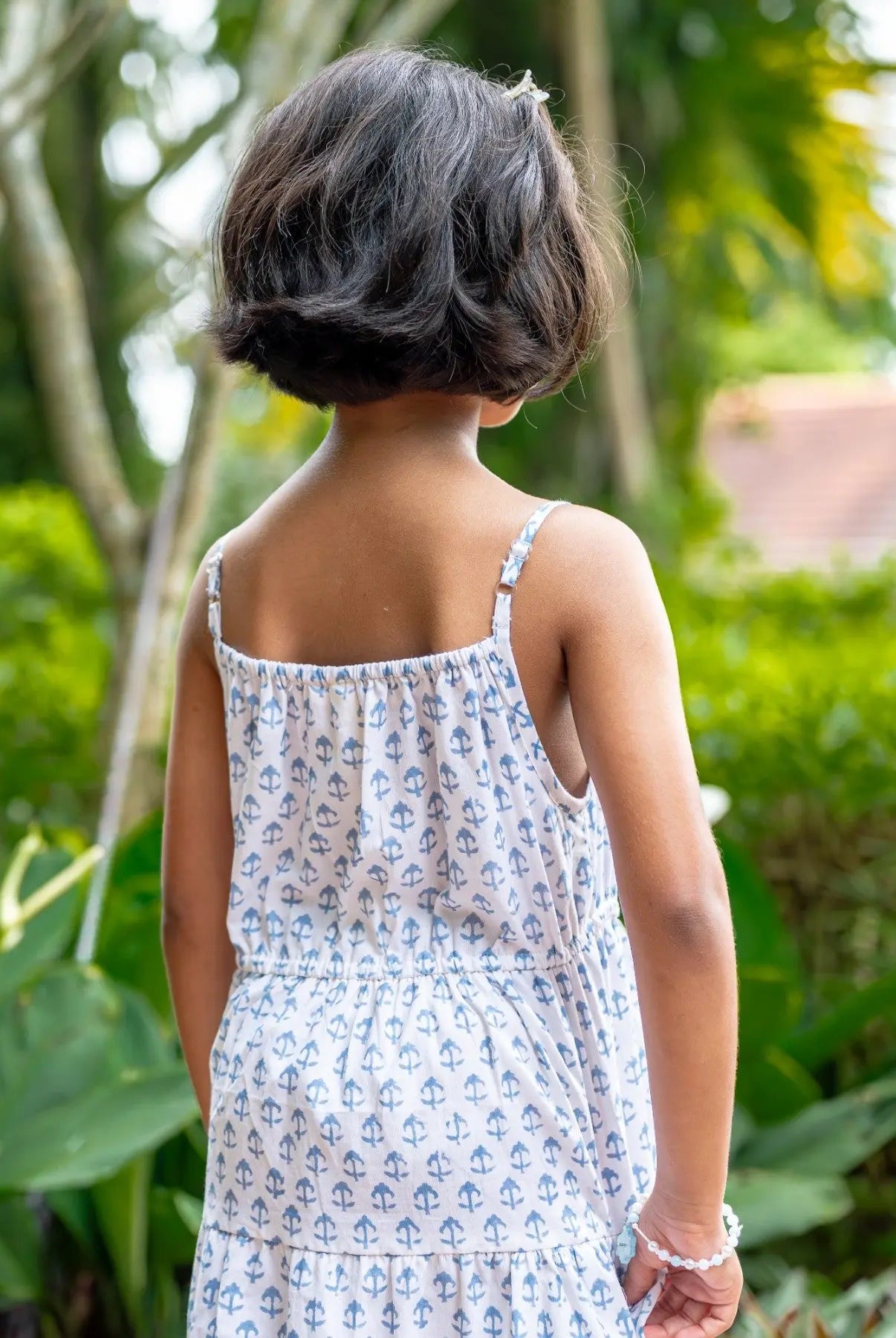 Sasha White Anchor Girls Long Dress in Cotton Nimbu